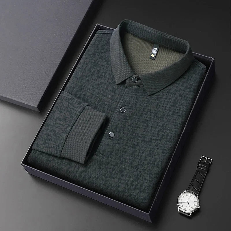 RUBYRU Men's Printed Long Sleeve Casual Polo T-Shirt