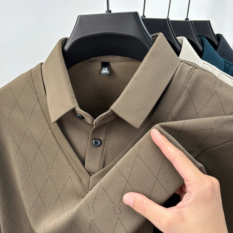 RUBYRU Men's Fake Two Piece Plaid Lapel T-Shirt | Autumn Casual