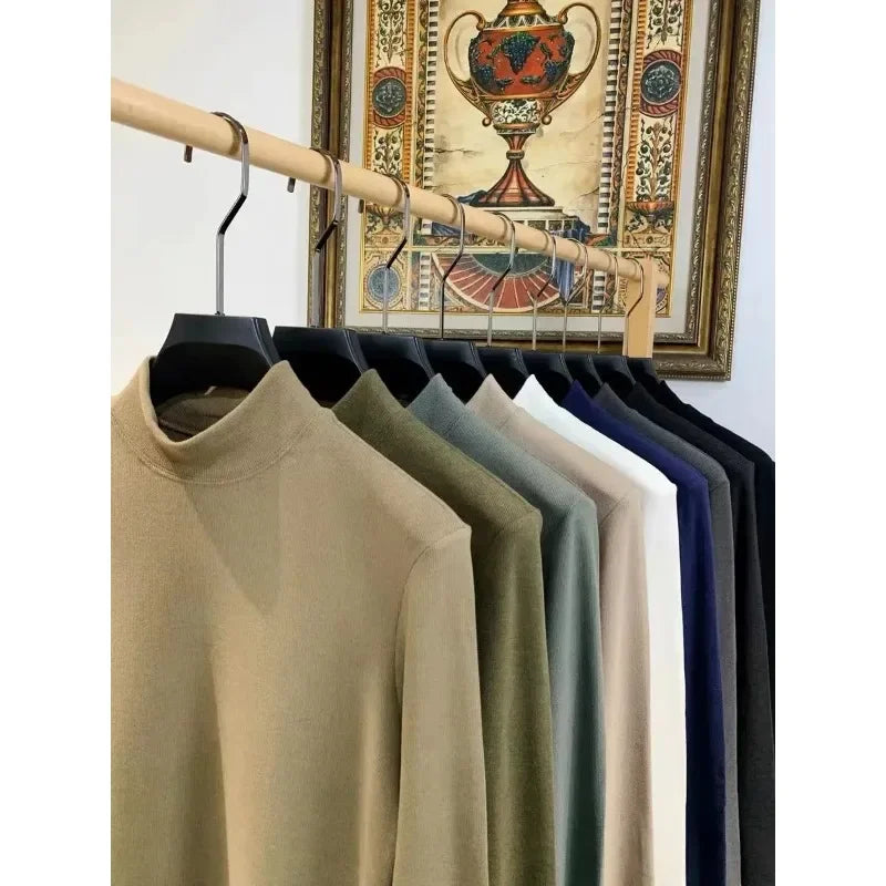 RUBYRU Men's Thick Thermal Base Layer Top | Semi High Neck Long Sleeve