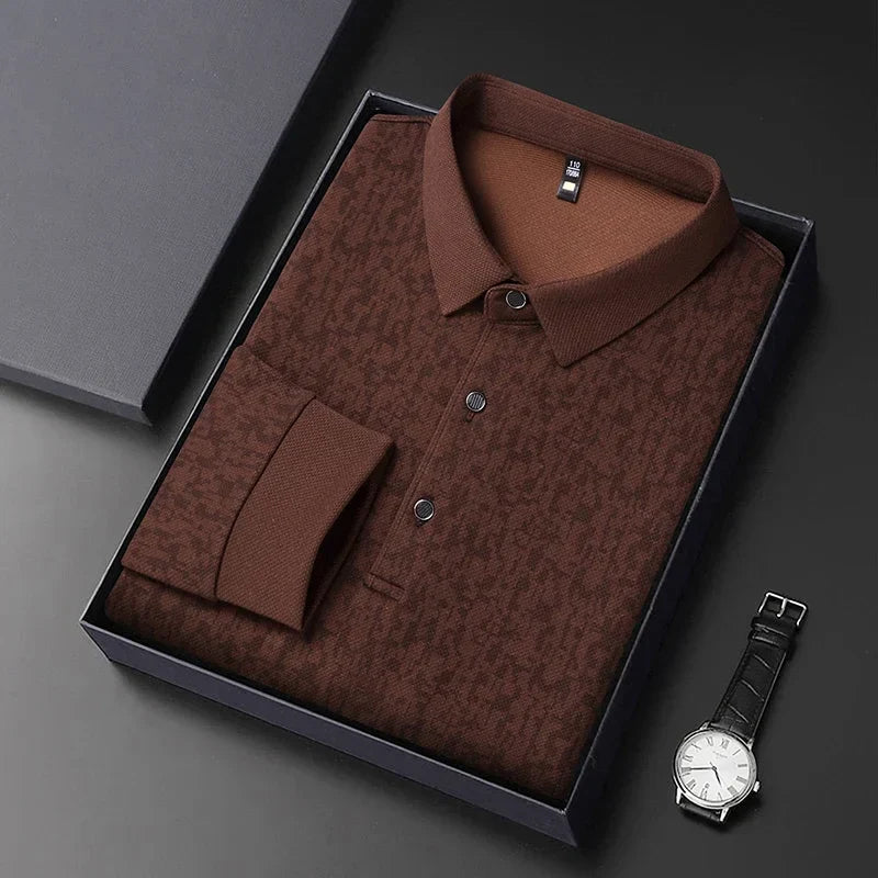 RUBYRU Men's Printed Long Sleeve Casual Polo T-Shirt