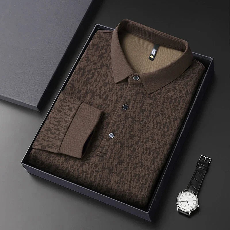 RUBYRU Men's Printed Long Sleeve Casual Polo T-Shirt