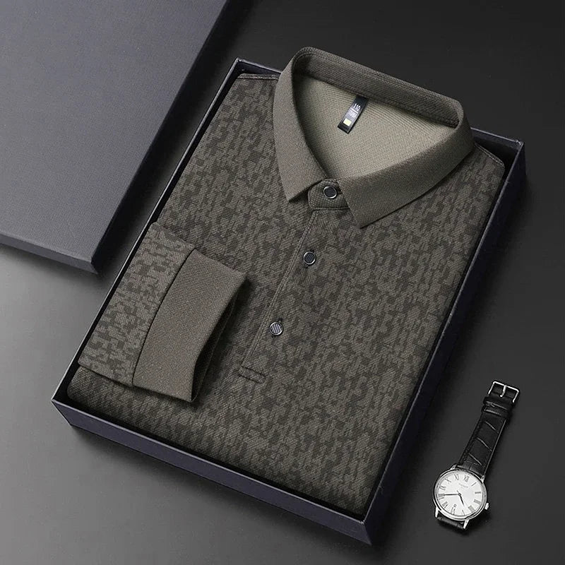 RUBYRU Men's Printed Long Sleeve Casual Polo T-Shirt