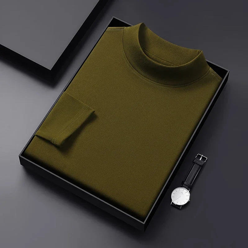 RUBYRU Men's Velvet High Collar Long Sleeve T-Shirt | Spring/Autumn Casual