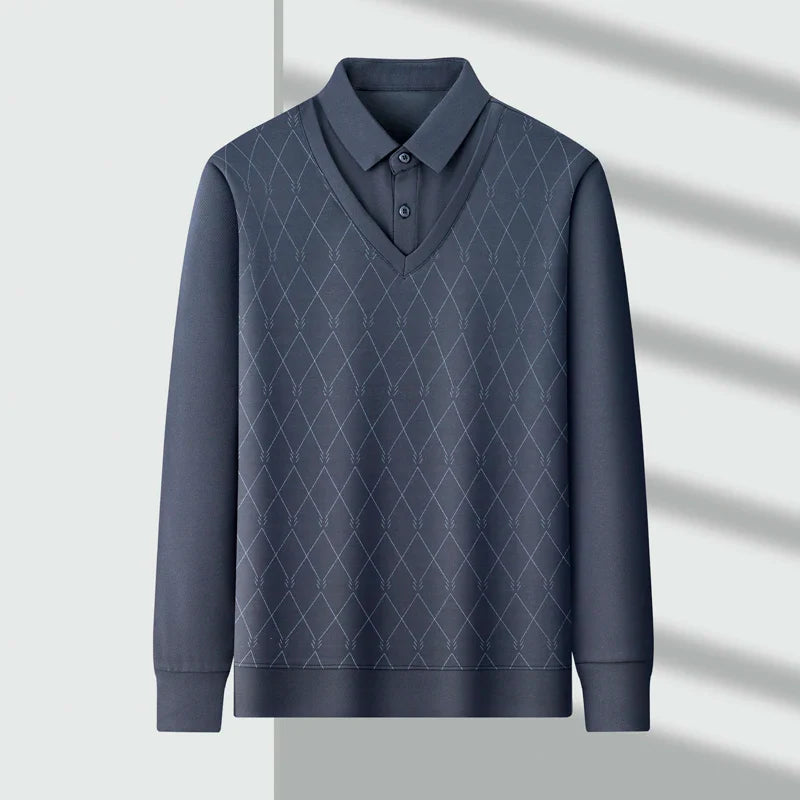 RUBYRU Men's Fake Two Piece Plaid Lapel T-Shirt | Autumn Casual