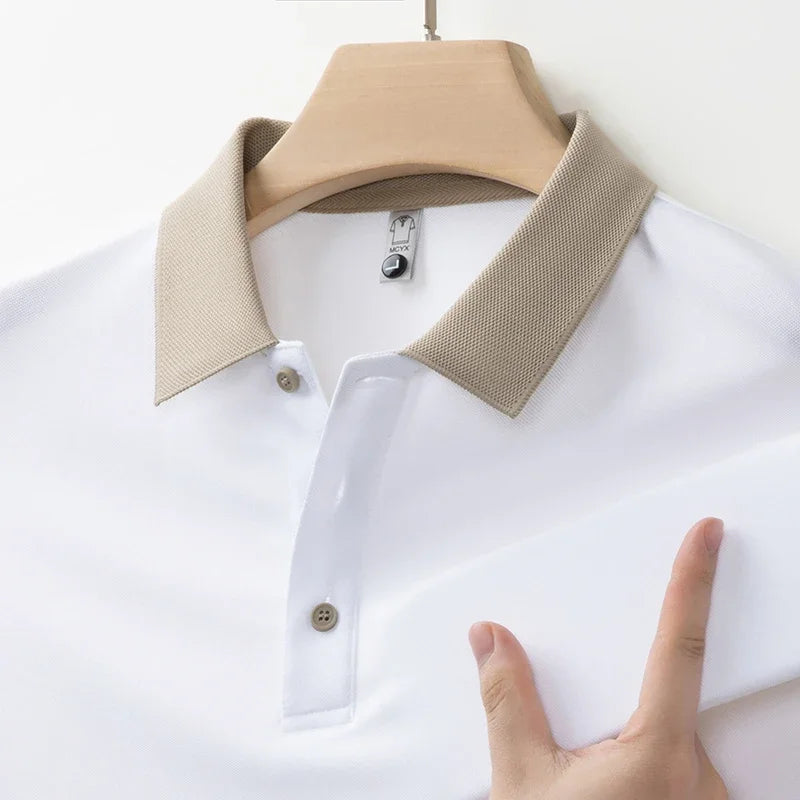 RUBYRU Men's Long Sleeve Polo T-Shirt - Business Casual Solid Top