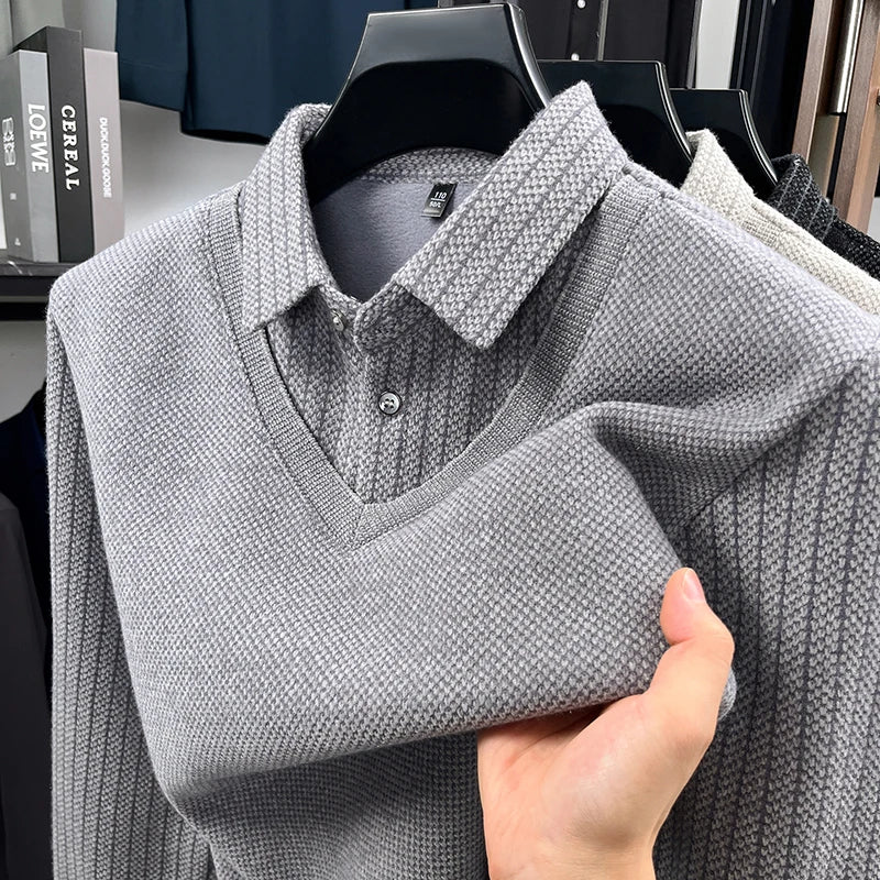 RUBYRU Men's Thickened Fleece Lined Layered Look Shirt - Winter