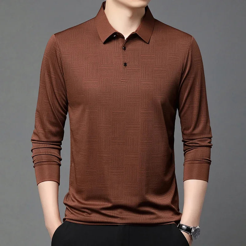 RUBYRU Men's Solid Long Sleeve Polo T-Shirt