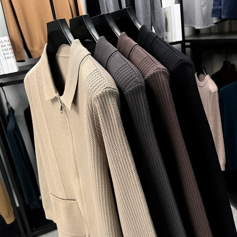 RUBYRU Men's Zipper Knit T-Shirt