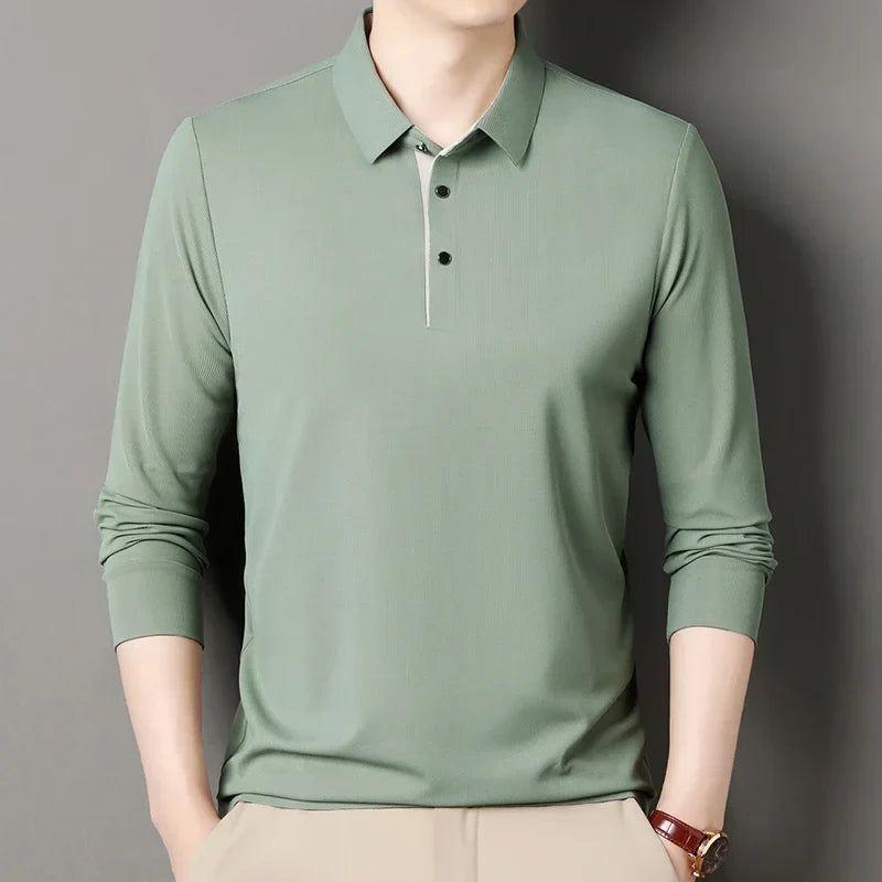 RUBYRU Men's Solid Long Sleeve Polo T-Shirt