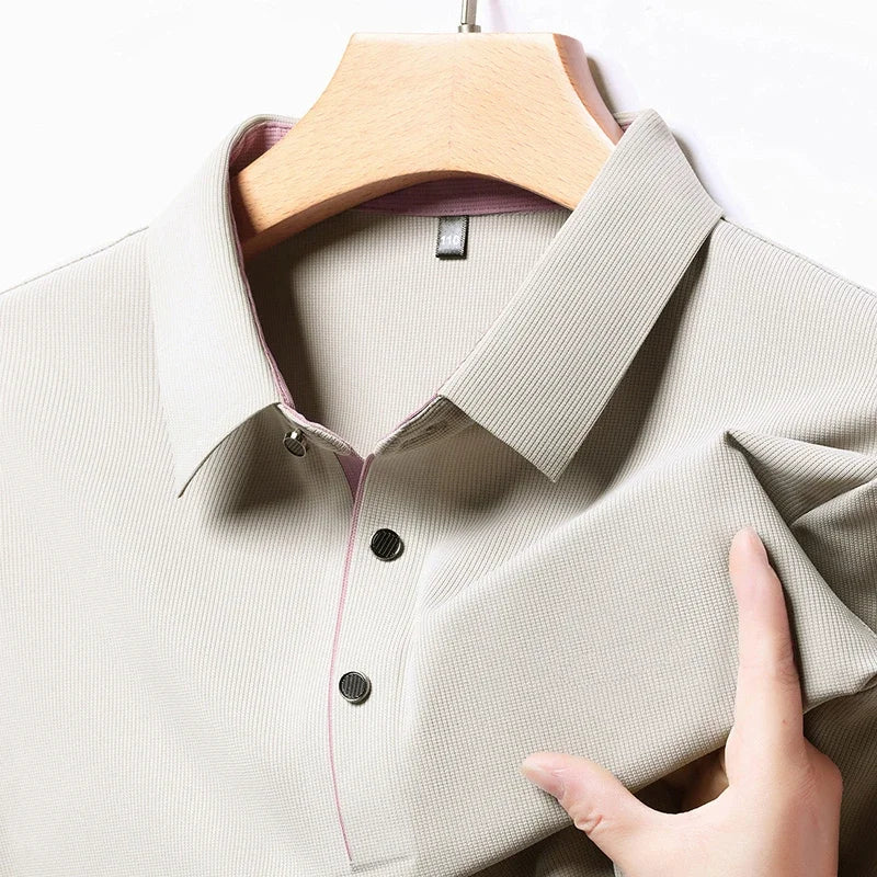 RUBYRU Men's Solid Long Sleeve Polo T-Shirt