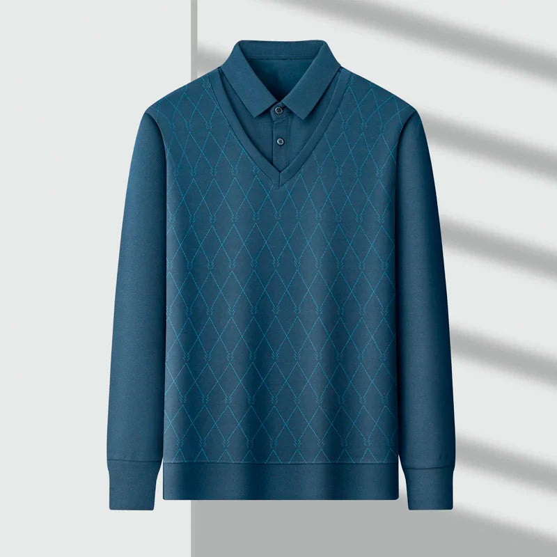 RUBYRU Men's Fake Two Piece Plaid Lapel T-Shirt | Autumn Casual