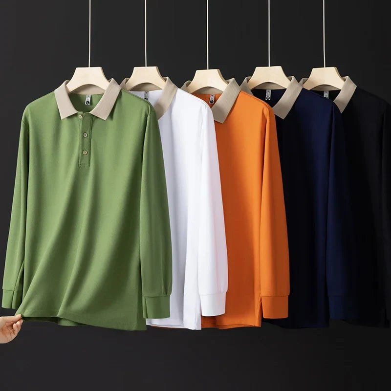 RUBYRU Men's Long Sleeve Polo T-Shirt - Business Casual Solid Top