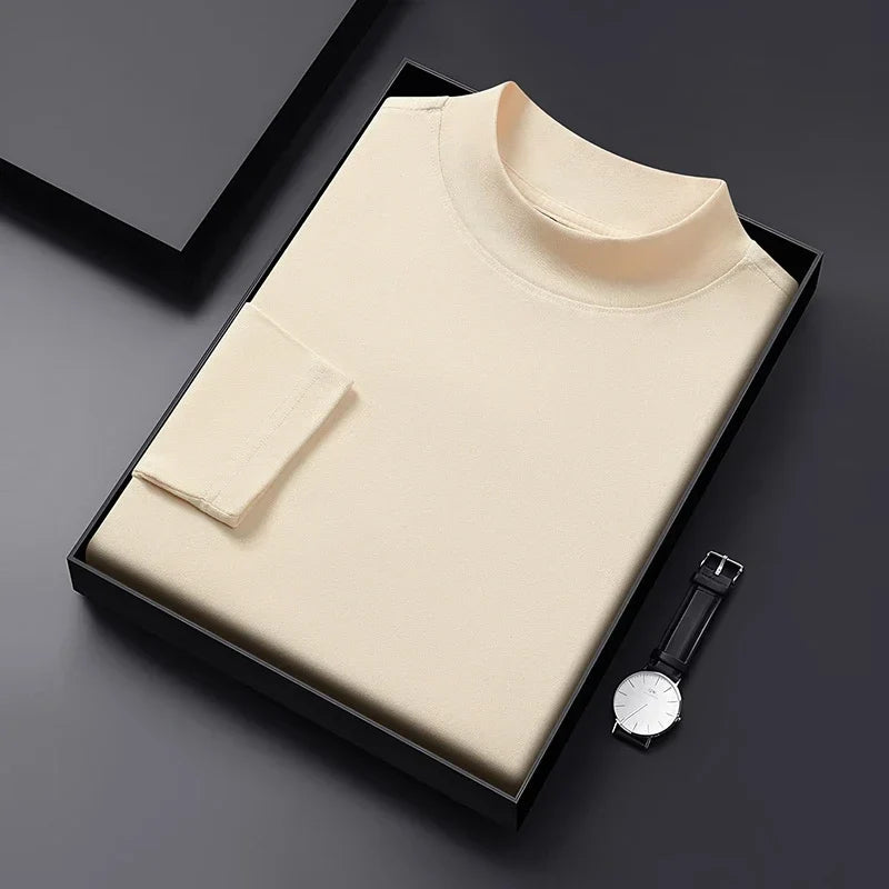 RUBYRU Men's Velvet High Collar Long Sleeve T-Shirt | Spring/Autumn Casual