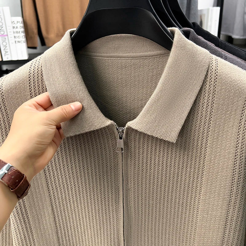 RUBYRU Men's Zipper Knit T-Shirt