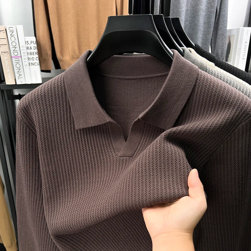 RUBYRU Men's V-Neck Knitted Pullover T-Shirt