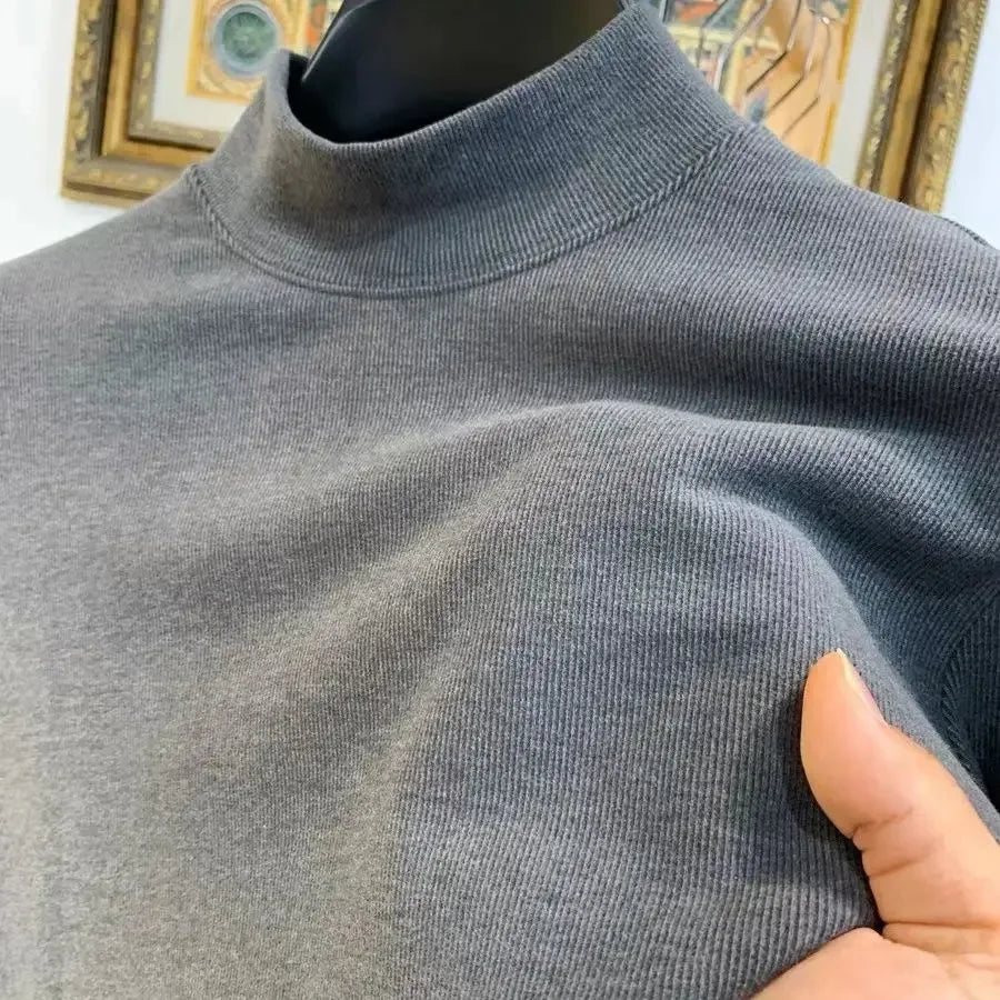 RUBYRU Men's Thick Thermal Base Layer Top | Semi High Neck Long Sleeve