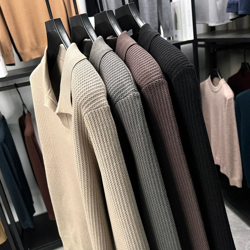 RUBYRU Men's V-Neck Knitted Pullover T-Shirt