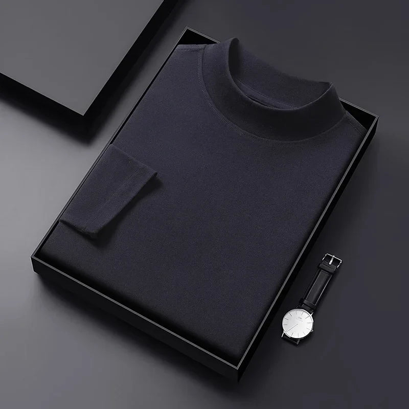 RUBYRU Men's Velvet High Collar Long Sleeve T-Shirt | Spring/Autumn Casual